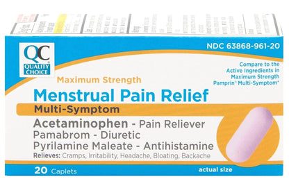 Quality Choice Maximum Strength Mentrual Pain Relief, Multi Symptom Pain Relief Caplets, Cramps, Headache, Bloating, Backache & Irritability, 20 Count Package - Maple Wellness Supplements