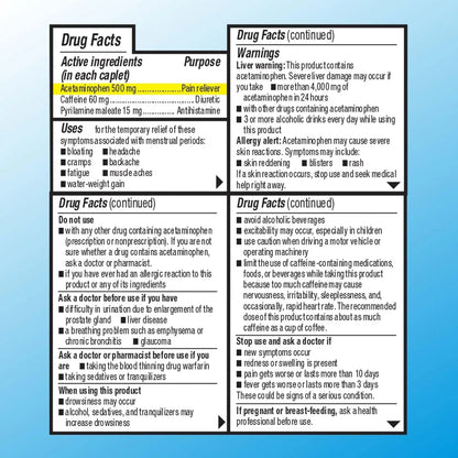 Quality Choice Menstrual Complete Max Strength Period Pain Relief, 500 mg of Acetaminophen, 60mg of Caffeine, 15mg of Pyrilamine Maleate, Cramps, Bloating, Headache. 24 Count. - Maple Wellness Supplements