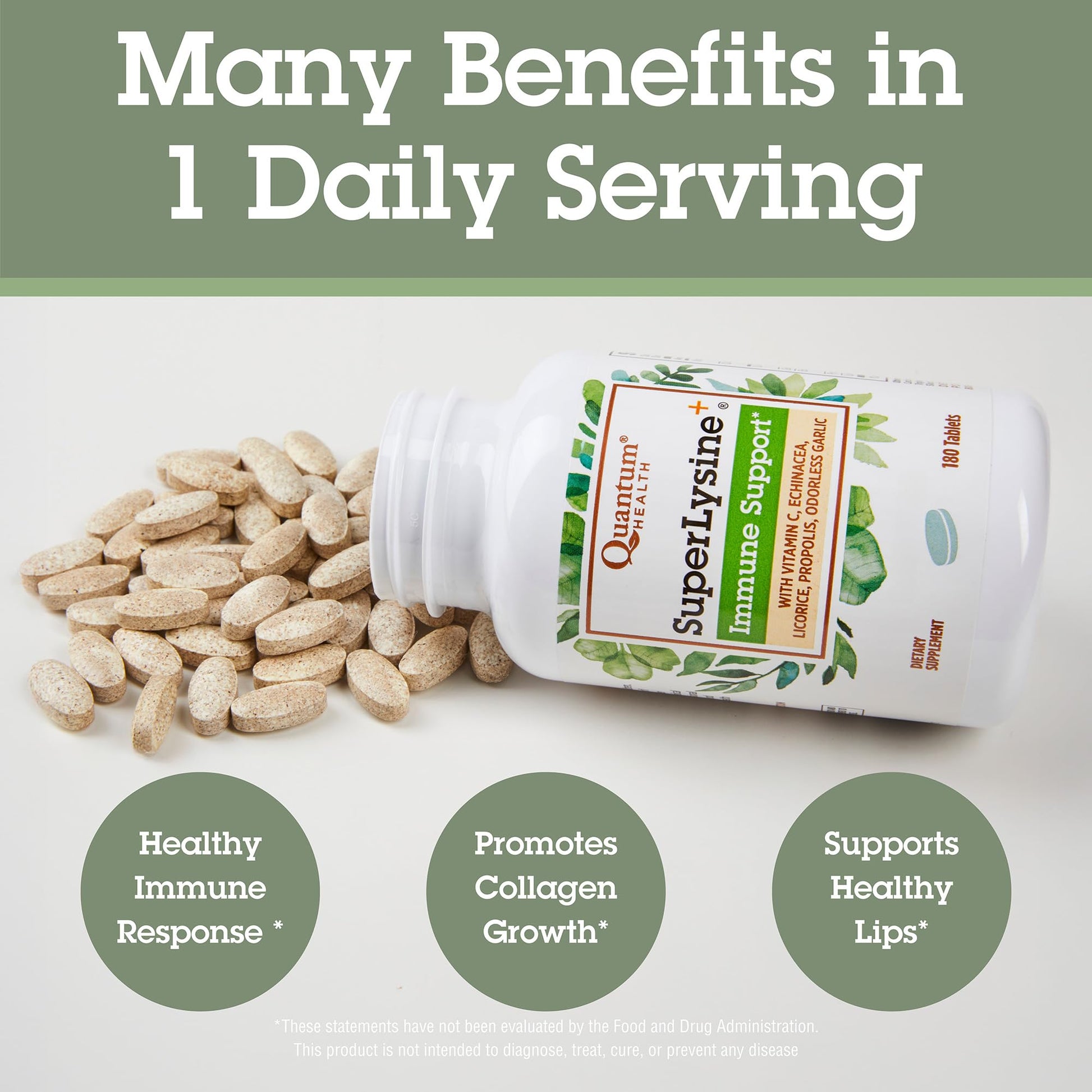 Quantum Health Super Lysine+ / Advanced Formula Lysine+ Immune Support with Vitamin C, Echinacea, Licorice, Propolis, Odorless Garlic - Maple Wellness Supplements