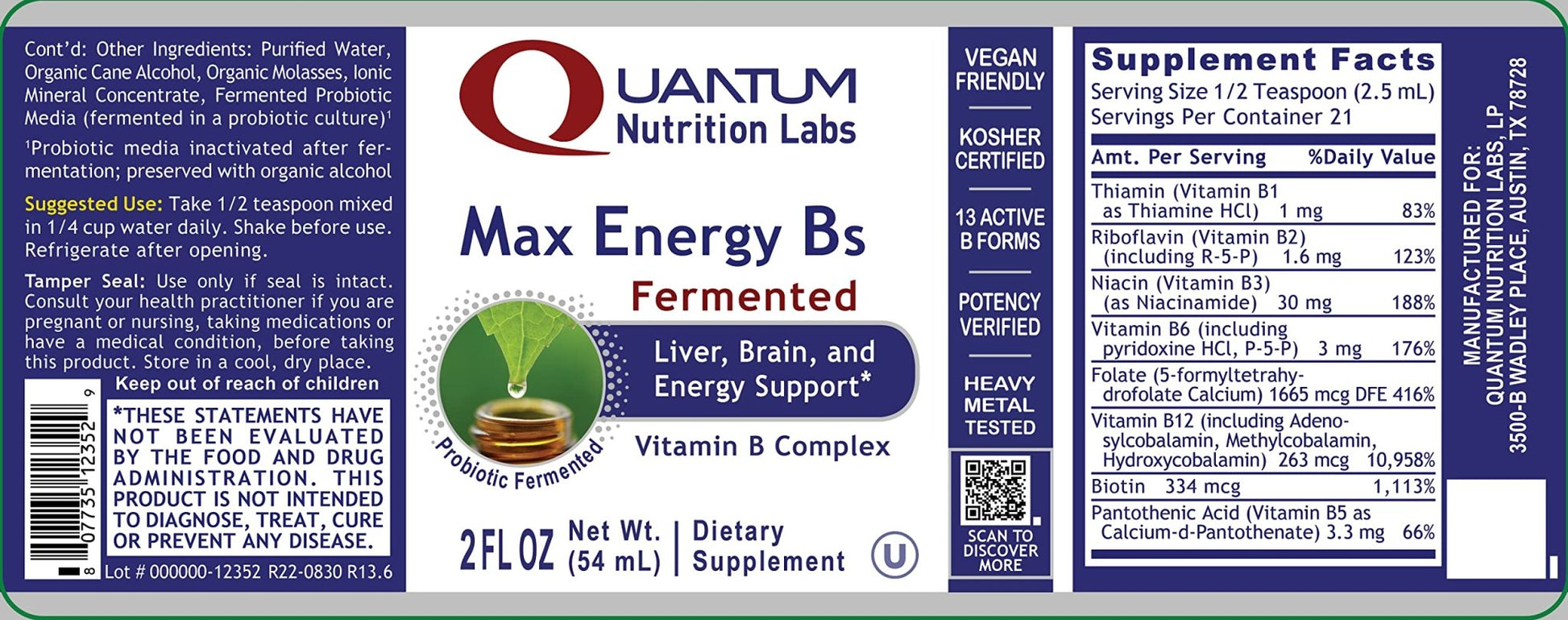 Quantum Nutrition Labs Max Energy B - Vitamin B Complex Liquid Drops, Organic Supplement for Women and Men - Maple Wellness Supplements