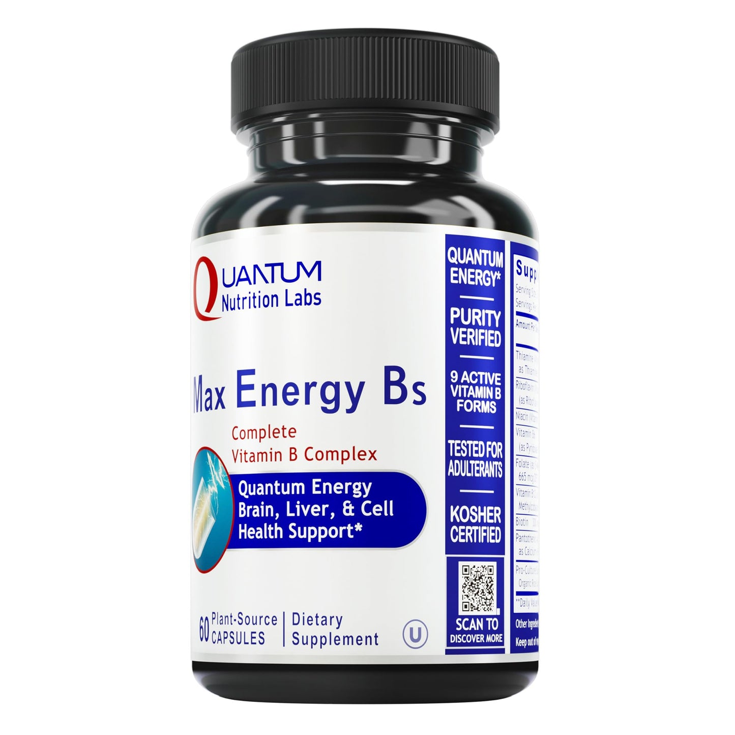 Quantum Nutrition Labs Max Energy Bs - Vitamin B Complex, Methylated B Complex Vitamins with Vitamin B1, B6, B12, Thiamin, Folate and Biotin - Maple Wellness Supplements