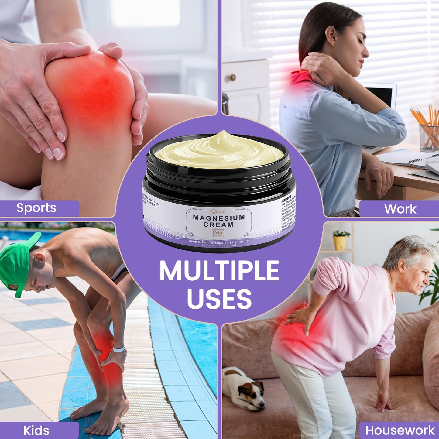 QUELTIS Magnesium Cream, Magnesium Lotion for Sleep, Pain & Leg Cramps, Topical Magnesium Chloride Cream for Muscle Relaxation, Calm, Moisturizing - Maple Wellness Supplements