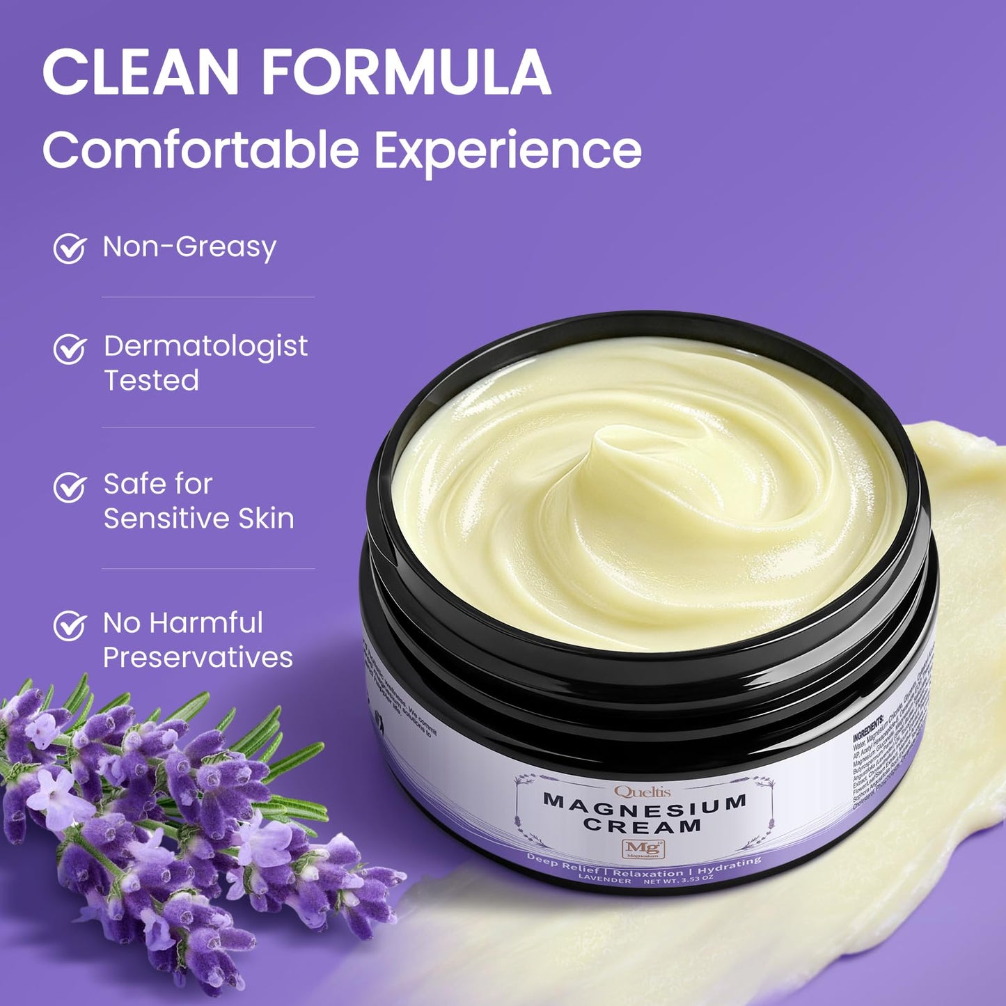 QUELTIS Magnesium Cream, Magnesium Lotion for Sleep, Pain & Leg Cramps, Topical Magnesium Chloride Cream for Muscle Relaxation, Calm, Moisturizing - Maple Wellness Supplements