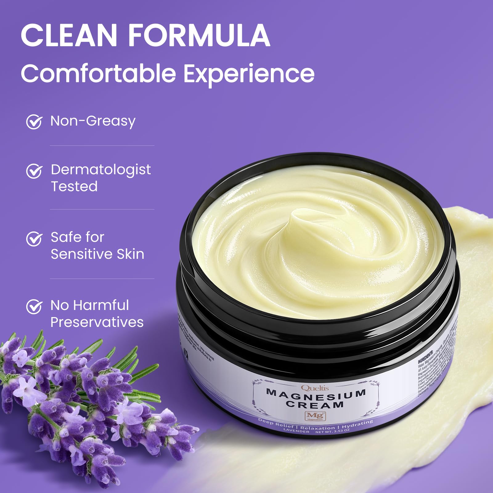 QUELTIS Magnesium Cream, Magnesium Lotion for Sleep, Pain & Leg Cramps, Topical Magnesium Chloride Cream for Muscle Relaxation, Calm, Moisturizing - Maple Wellness Supplements