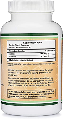 Quercetin with Bromelain - 120 Count (1,200mg Servings) Immune Health Capsules - Maple Wellness Supplements