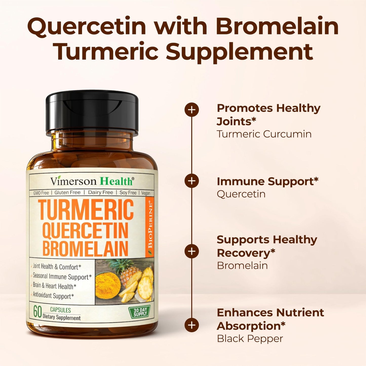 Quercetin with Bromelain Turmeric Curcumin Supplement – Allergy Relief, Immune & Joint Support – Organic Turmeric Supplement w/Bioperine for Enhanced Absorption - Maple Wellness Supplements