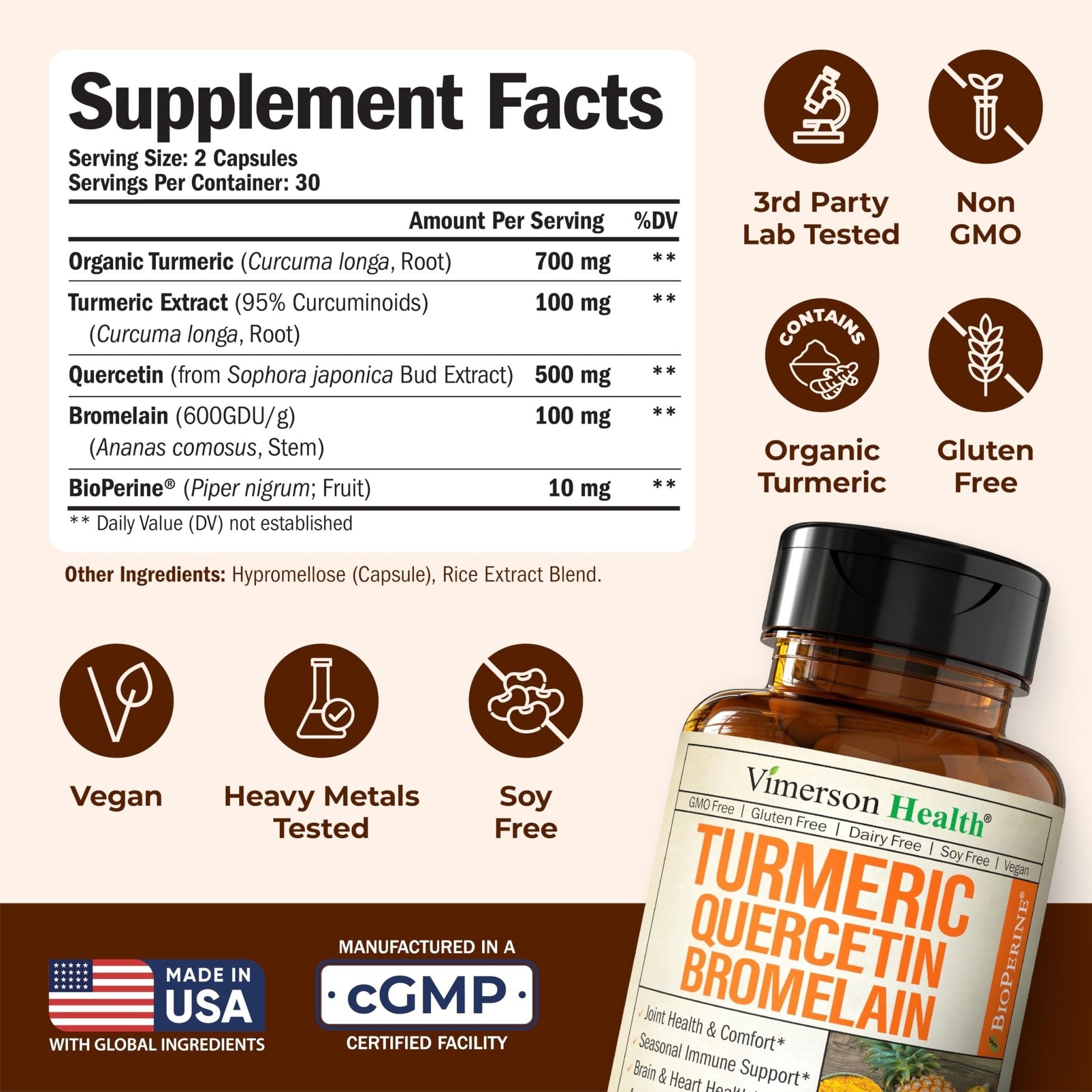 Quercetin with Bromelain Turmeric Curcumin Supplement – Allergy Relief, Immune & Joint Support – Organic Turmeric Supplement w/Bioperine for Enhanced Absorption - Maple Wellness Supplements