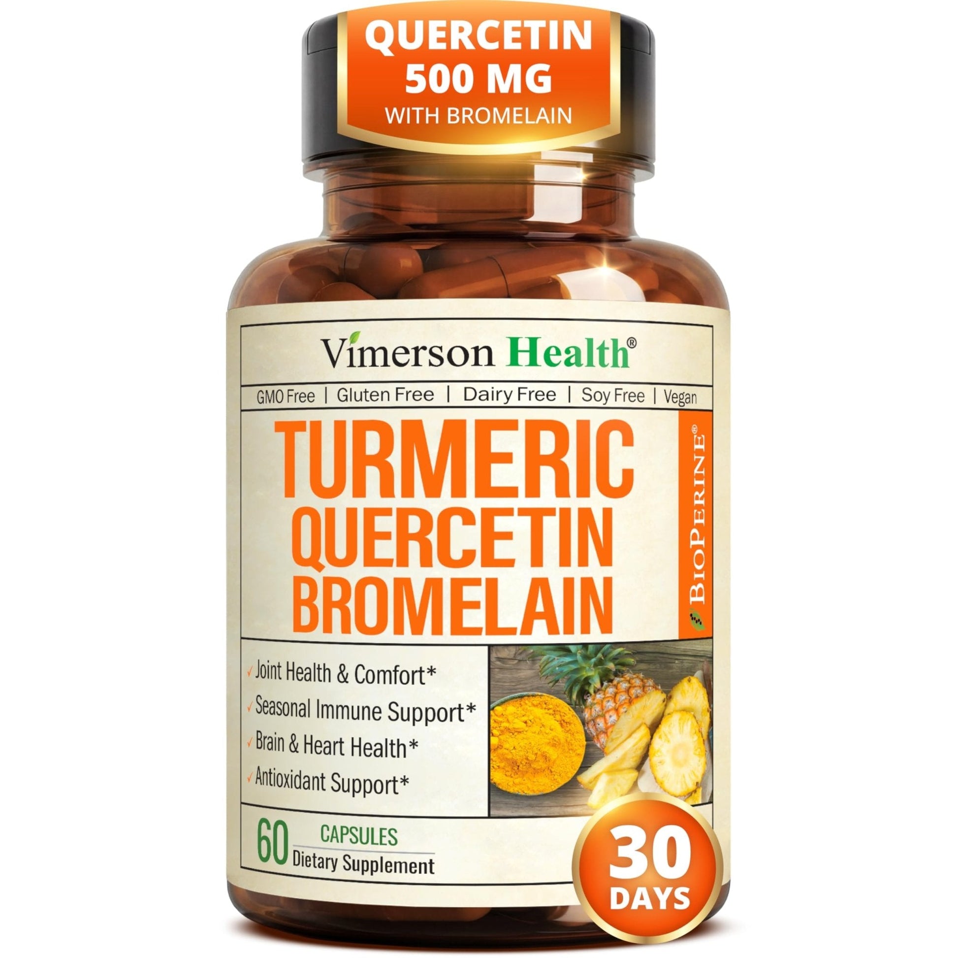 Quercetin with Bromelain Turmeric Curcumin Supplement – Allergy Relief, Immune & Joint Support – Organic Turmeric Supplement w/Bioperine for Enhanced Absorption - Maple Wellness Supplements