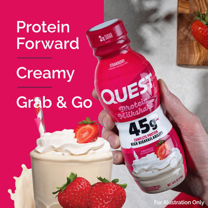 Quest Nutrition Strawberry Protein Shake, 45g Protein, 2g Sugar, 4g Net Carbs, Ready to Drink, Gluten Free, 4 Count - Maple Wellness Supplements