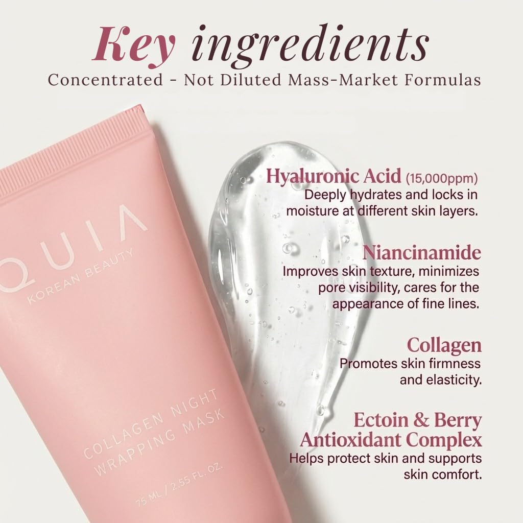 QUIA Collagen Wrapping Mask 75ml - Clinical +92% Firmer Appearance - Overnight Glass Skin Peel Off - Korean Skincare - Maple Wellness Supplements