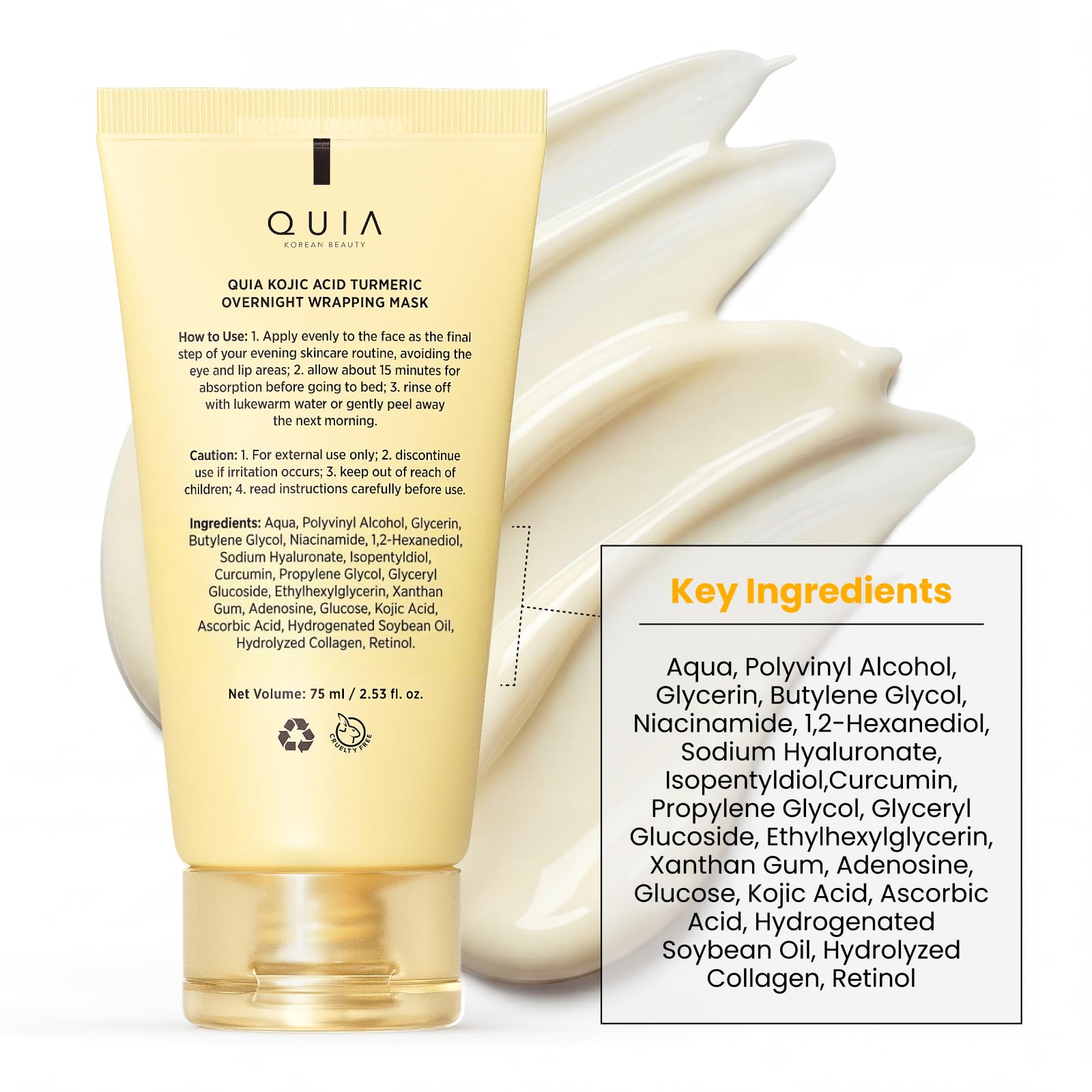 QUIA Turmeric + Kojic Acid Overnight Wrapping Mask – Hydration Mask for Glowing Skin - Maple Wellness Supplements