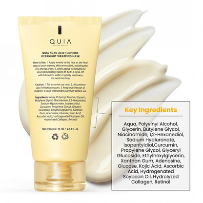 QUIA Turmeric + Kojic Acid Overnight Wrapping Mask – Hydration Mask for Glowing Skin - Maple Wellness Supplements