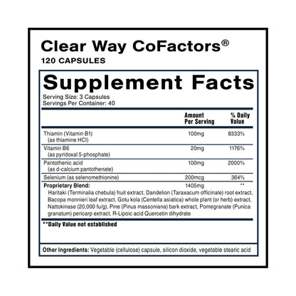 Quicksilver Scientific Clear Way Cofactors - Body Detox Cleanse Support with Vitamin B1, Dandelion Extract, Quercetin & Nattokinase Enzyme - Antioxidant Cleanse to Support Gut Health (120 Capsules) - Maple Wellness Supplements