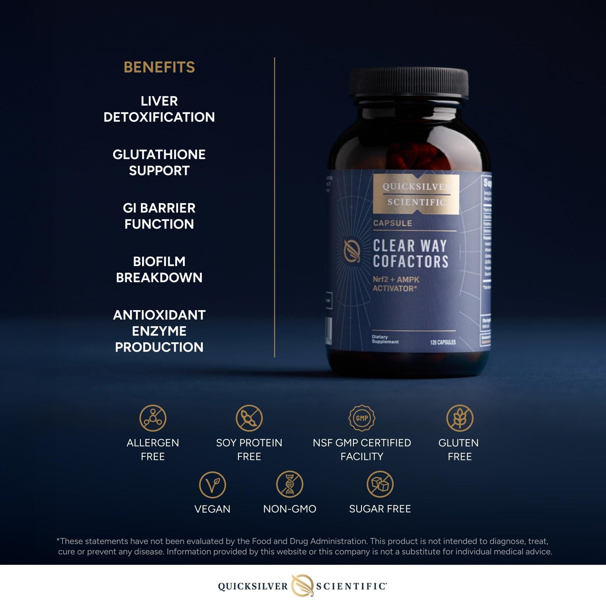 Quicksilver Scientific Clear Way Cofactors - Body Detox Cleanse Support with Vitamin B1, Dandelion Extract, Quercetin & Nattokinase Enzyme - Antioxidant Cleanse to Support Gut Health (120 Capsules) - Maple Wellness Supplements