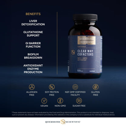 Quicksilver Scientific Clear Way Cofactors - Body Detox Cleanse Support with Vitamin B1, Dandelion Extract, Quercetin & Nattokinase Enzyme - Antioxidant Cleanse to Support Gut Health (120 Capsules) - Maple Wellness Supplements