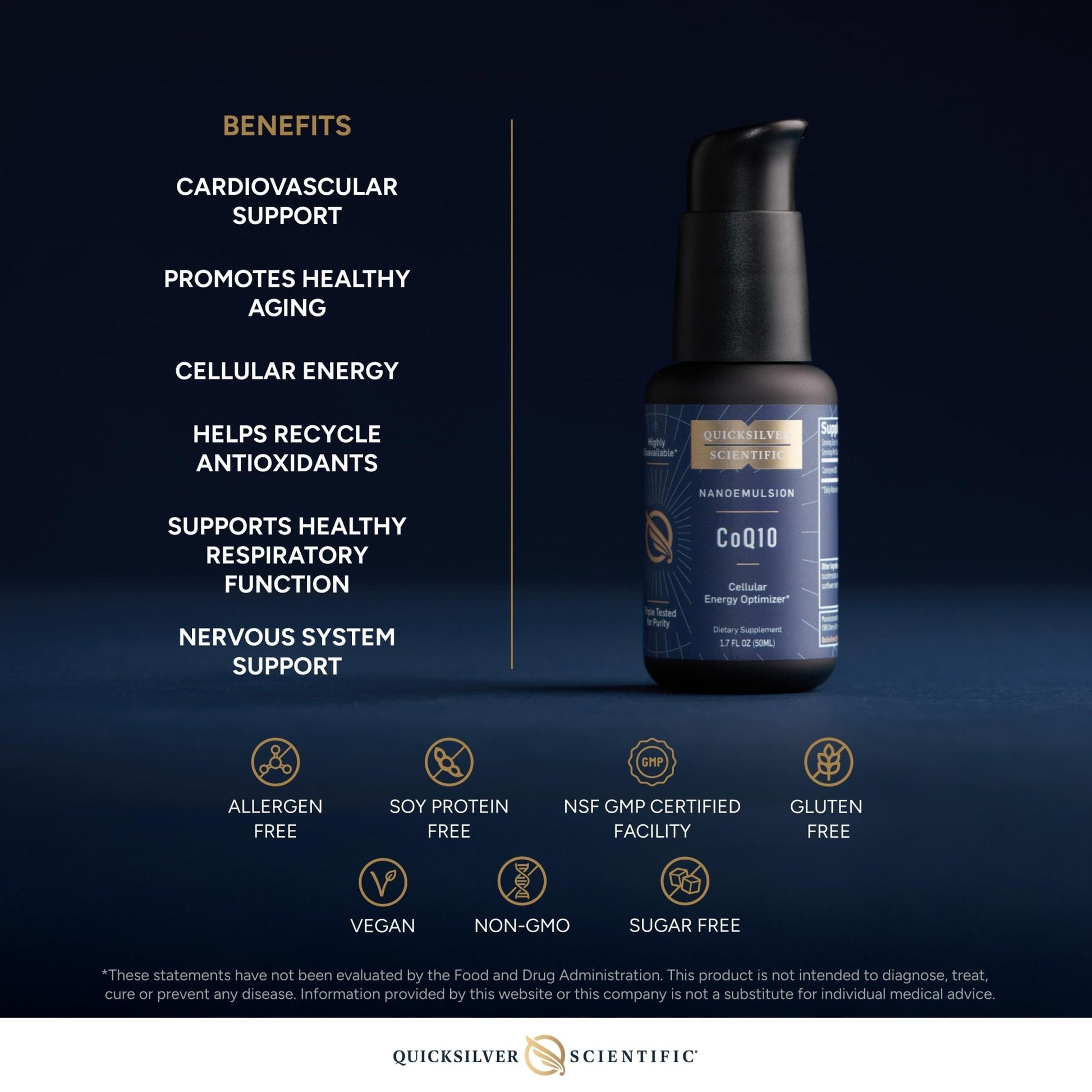 Quicksilver Scientific CoQ10 Nanoemulsion - Liposomal Coenzyme Q10 Cardiovascular Support & Cellular Energy Supplement - Fast Absorbing Liquid (1.7oz / 50ml) - Maple Wellness Supplements