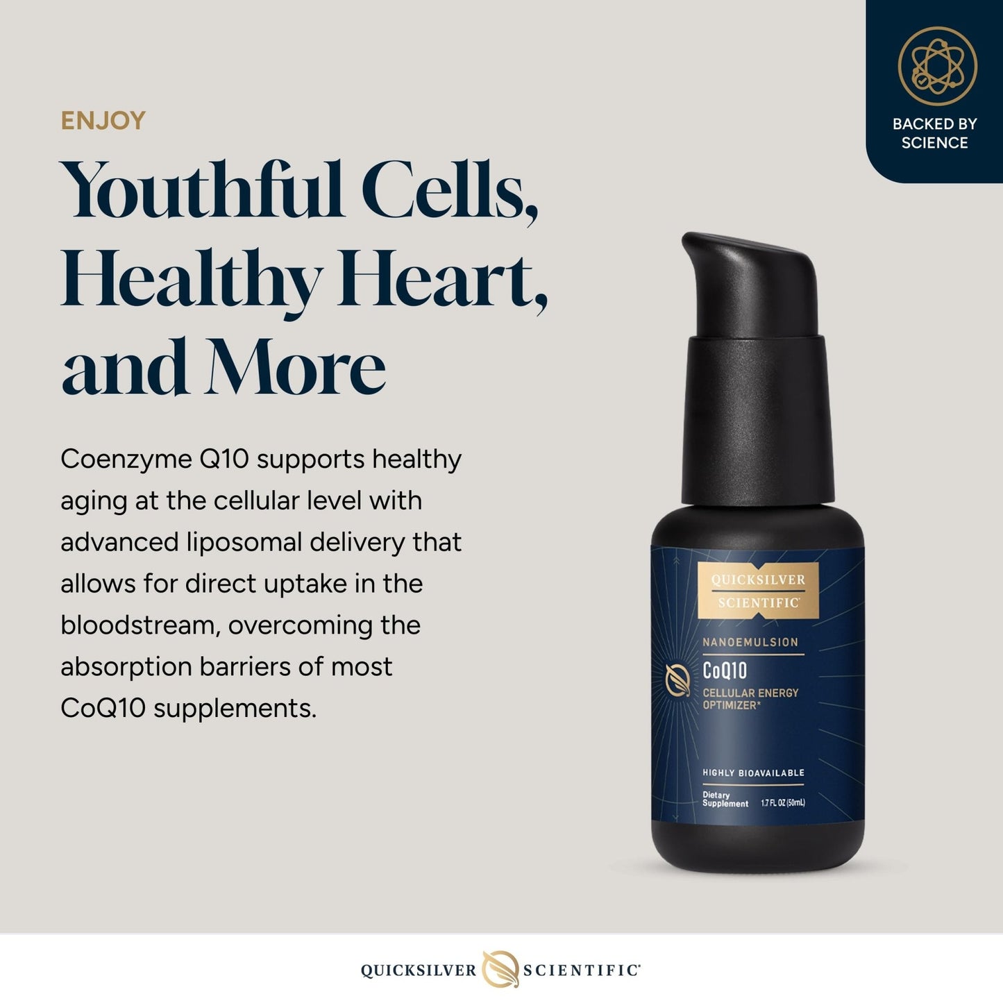 Quicksilver Scientific CoQ10 Nanoemulsion - Liposomal Coenzyme Q10 Cardiovascular Support & Cellular Energy Supplement - Fast Absorbing Liquid (1.7oz / 50ml) - Maple Wellness Supplements
