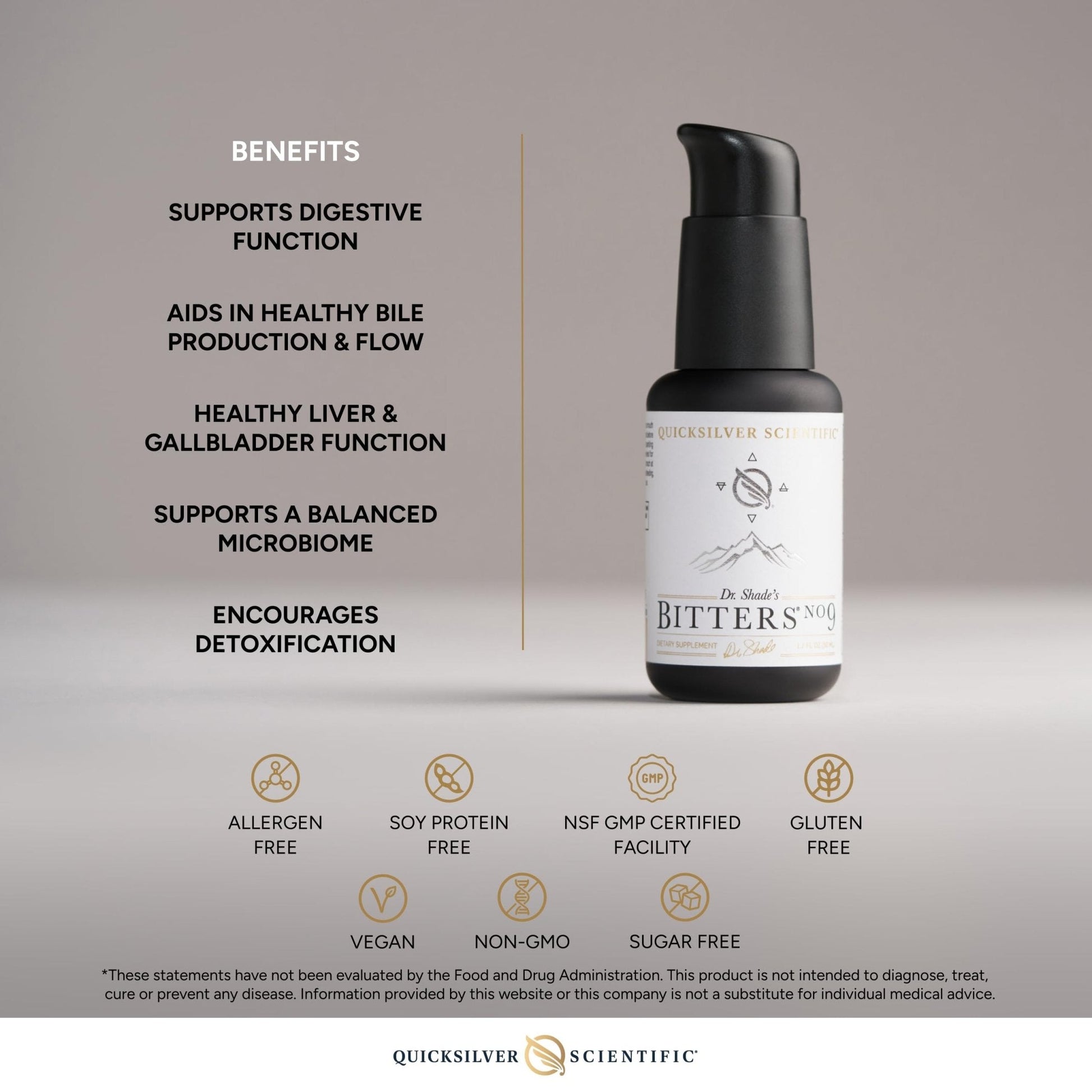 Quicksilver Scientific Dr. Shade's Bitters No. 9 - for Digestion - Fast Acting Liposomal Digestive Bitters with Milk Thistle, Burdock Root & Juniper Essential Oil - Digestive Support (50ml) - Maple Wellness Supplements