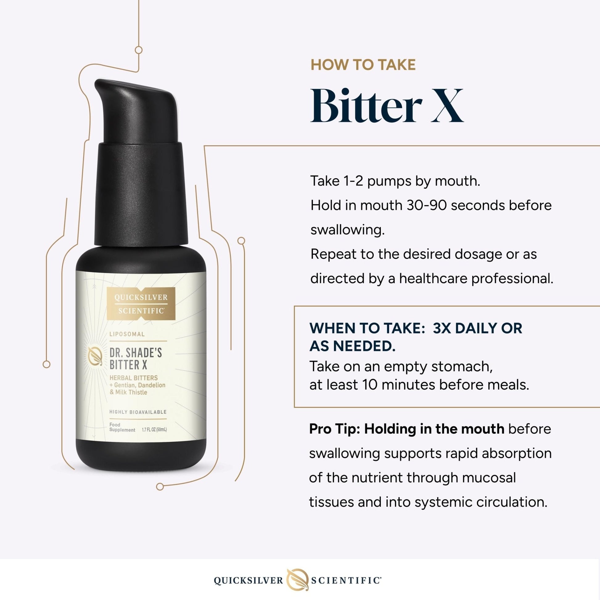 Quicksilver Scientific Dr. Shade's BitterX - Highly Concentrated Bitters for Digestion - Fast Acting Digestive Support & Liver Supplement with Dandelion Root, Gentian Root, Solidago & Myrrh (50ml) - Maple Wellness Supplements