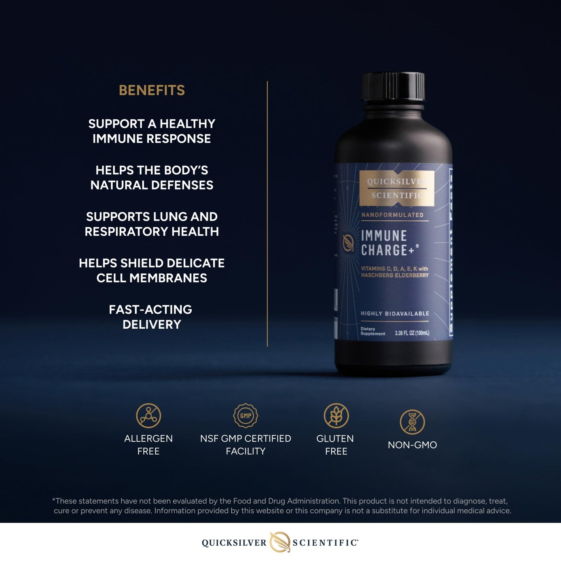 Quicksilver Scientific Immune Charge+ - Elderberry with 10,000 IU Vitamin D3, 25,000 Vitamin A, C, E, K1 & K2 for Immune Health & Lung Support (100ml) - Maple Wellness Supplements