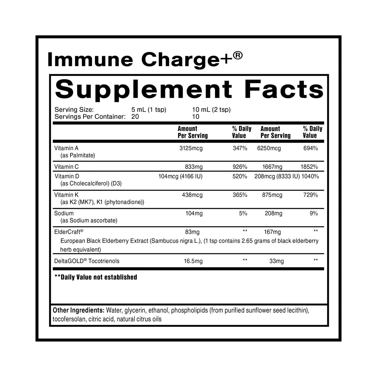 Quicksilver Scientific Immune Charge+ - Elderberry with 10,000 IU Vitamin D3, 25,000 Vitamin A, C, E, K1 & K2 for Immune Health & Lung Support (100ml) - Maple Wellness Supplements