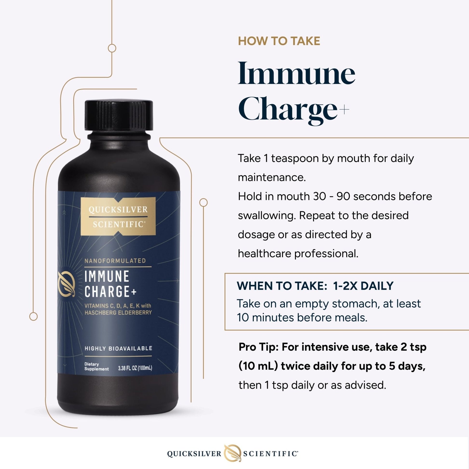 Quicksilver Scientific Immune Charge+ - Elderberry with 10,000 IU Vitamin D3, 25,000 Vitamin A, C, E, K1 & K2 for Immune Health & Lung Support (100ml) - Maple Wellness Supplements