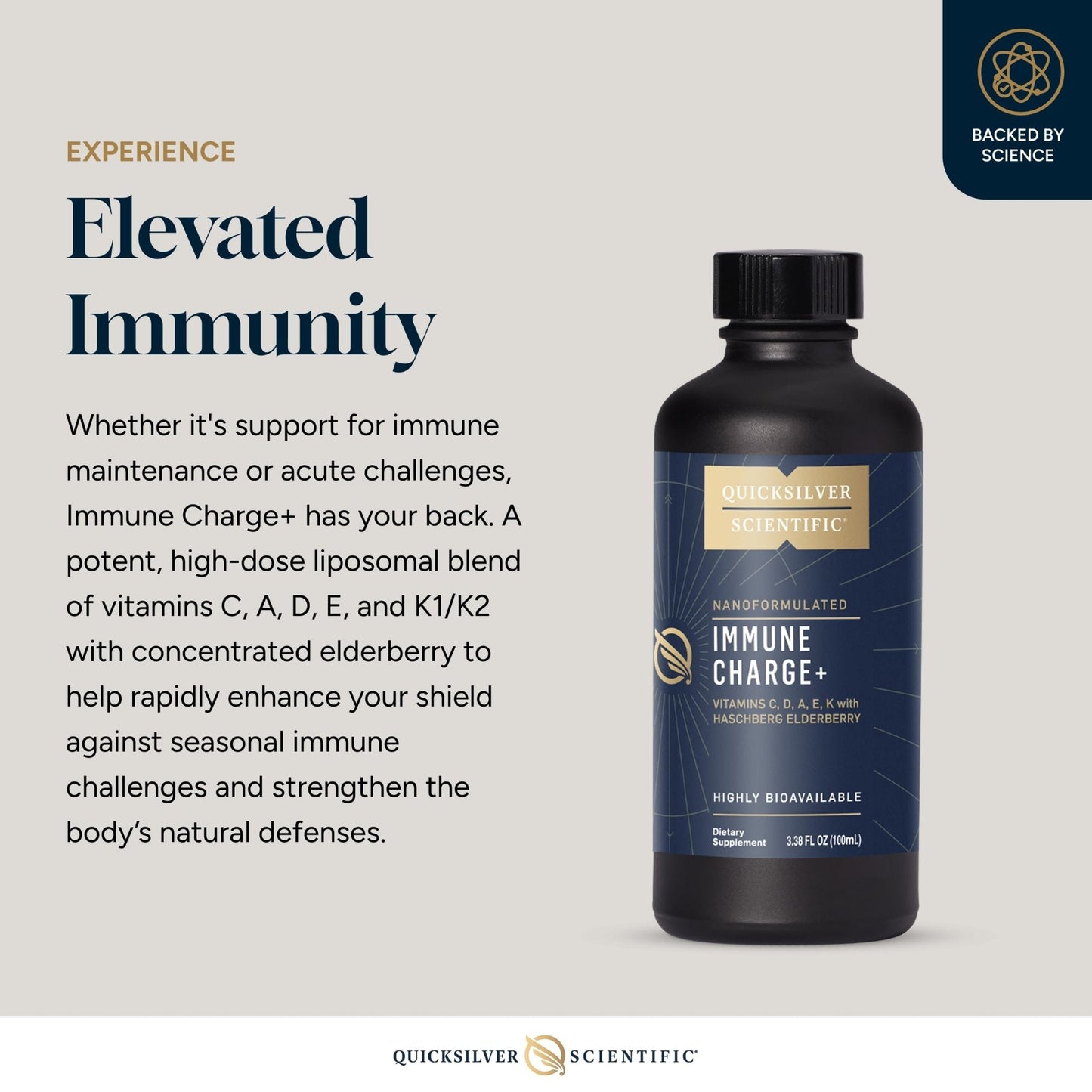 Quicksilver Scientific Immune Charge+ - Elderberry with 10,000 IU Vitamin D3, 25,000 Vitamin A, C, E, K1 & K2 for Immune Health & Lung Support (100ml) - Maple Wellness Supplements