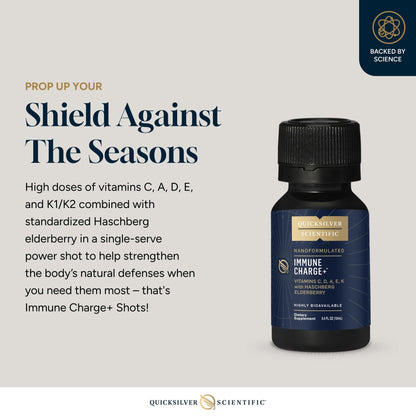 Quicksilver Scientific Immune Charge+ - Portable Wellness with Elderberry, Vitamin C, E, K1, K2, 10,000 IU Vitamin D for Optimal Immune System Support (12 Single Serving Shots) - Maple Wellness Supplements