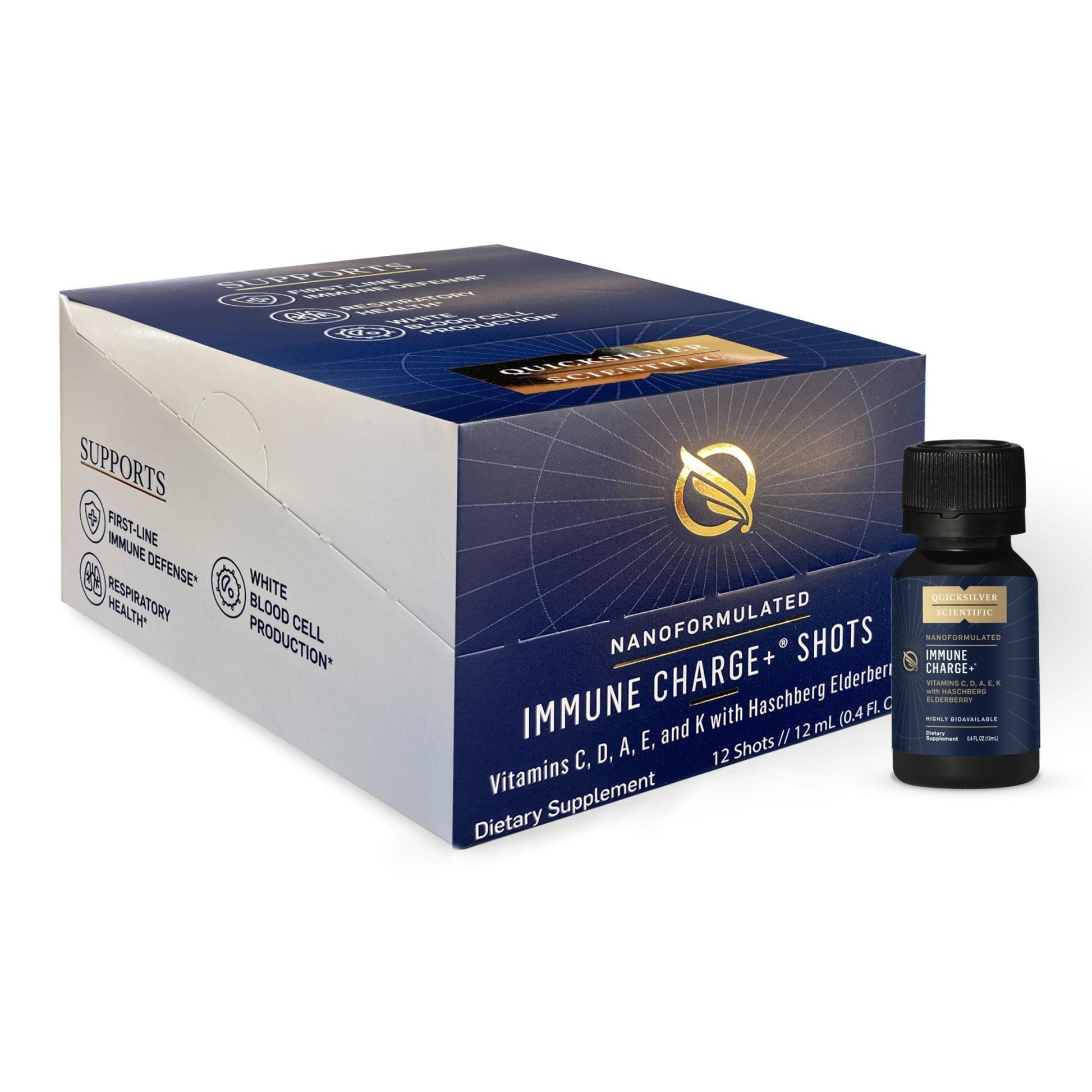 Quicksilver Scientific Immune Charge+ - Portable Wellness with Elderberry, Vitamin C, E, K1, K2, 10,000 IU Vitamin D for Optimal Immune System Support (12 Single Serving Shots) - Maple Wellness Supplements