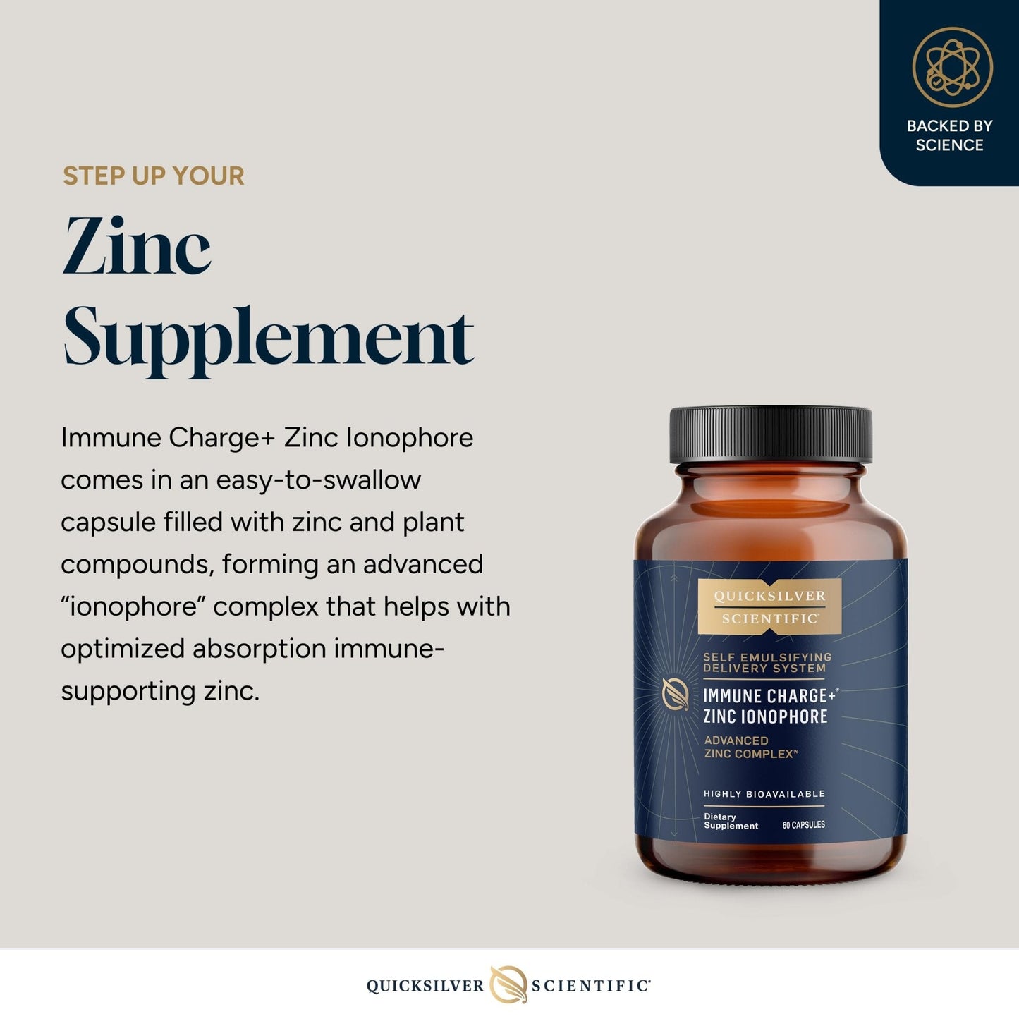 Quicksilver Scientific Immune Charge+ Zinc Ionophore - Zinc Supplement Complexed with Quercetin, Luteolin, Hesperetin Immune + GI Support (60 Capsules) - Maple Wellness Supplements