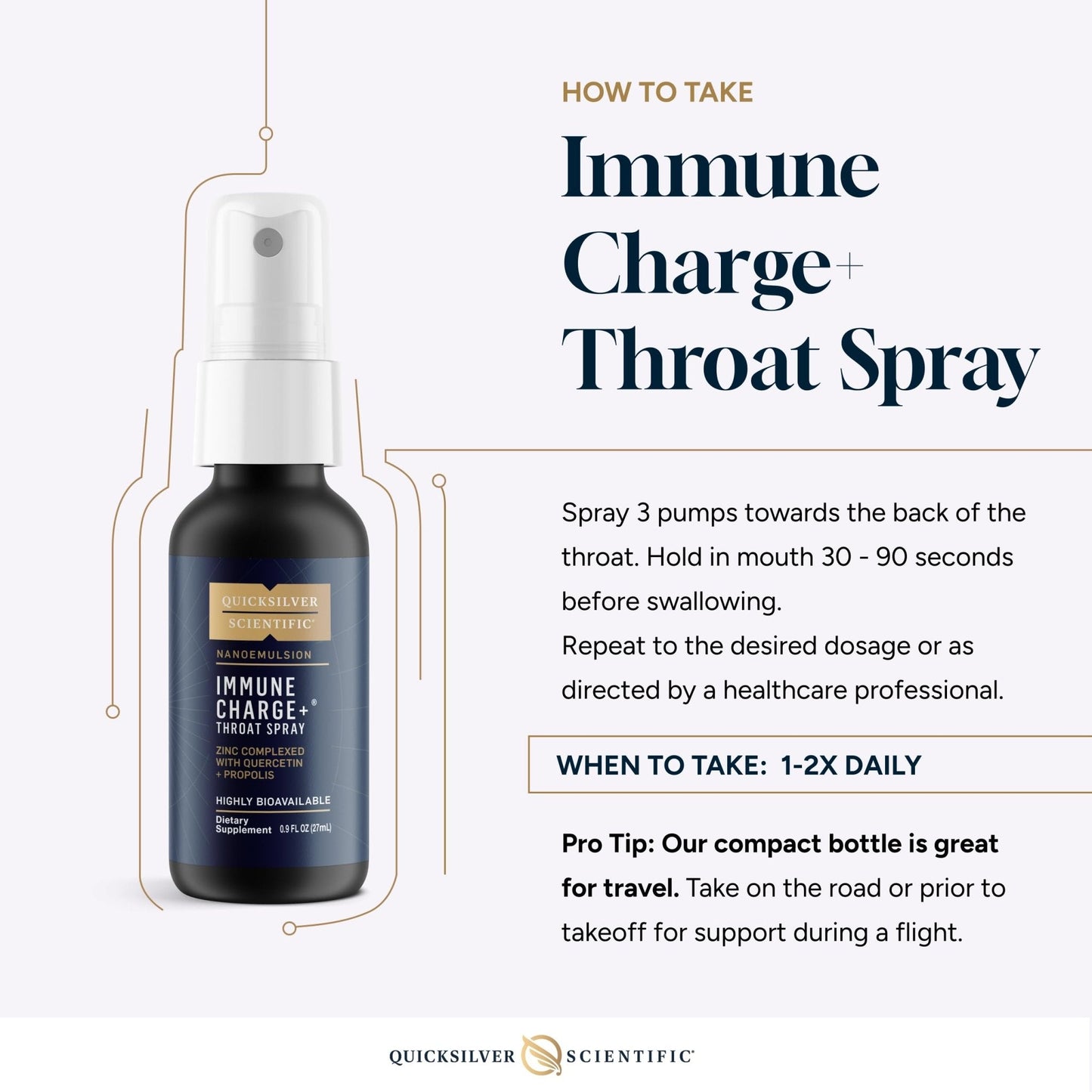 Quicksilver Scientific Immune Charge+ Zinc Throat Spray - Immune Support Liquid Supplement with Quercetin - 'Throat Coat' with Liposomal Absorption Technology (0.9 fl oz / 27ml) - Maple Wellness Supplements