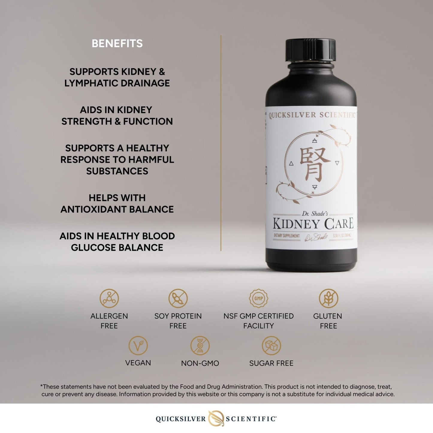 Quicksilver Scientific Kidney Care - Kidney Cleanse & Lymphatic Drainage Supplements - Astragaloside IV Extract, Zhu Ling, Goldenrod, Ferulic Acid, He Shou Wu & Dandelion Leaf (3.38oz / 100ml) - Maple Wellness Supplements