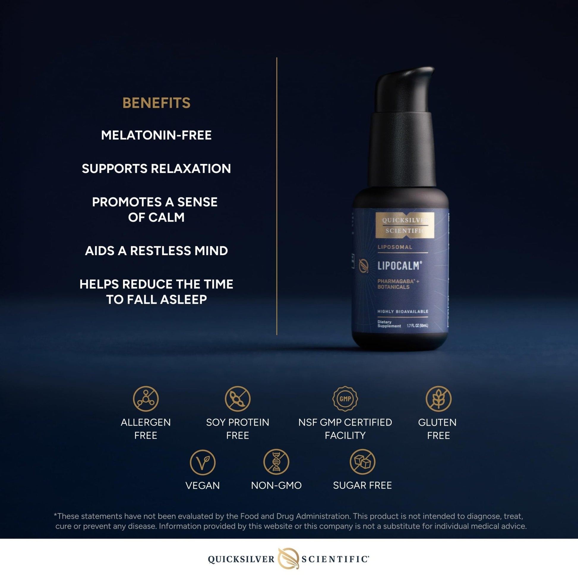 Quicksilver Scientific LipoCalm - Liposomal GABA with Herbs for Relaxation Support - Chamomile, Passionflower Herb & Skullcap Supplement for Peace of Mind & Sleep Calm Support (1.7oz / 50ml) - Maple Wellness Supplements