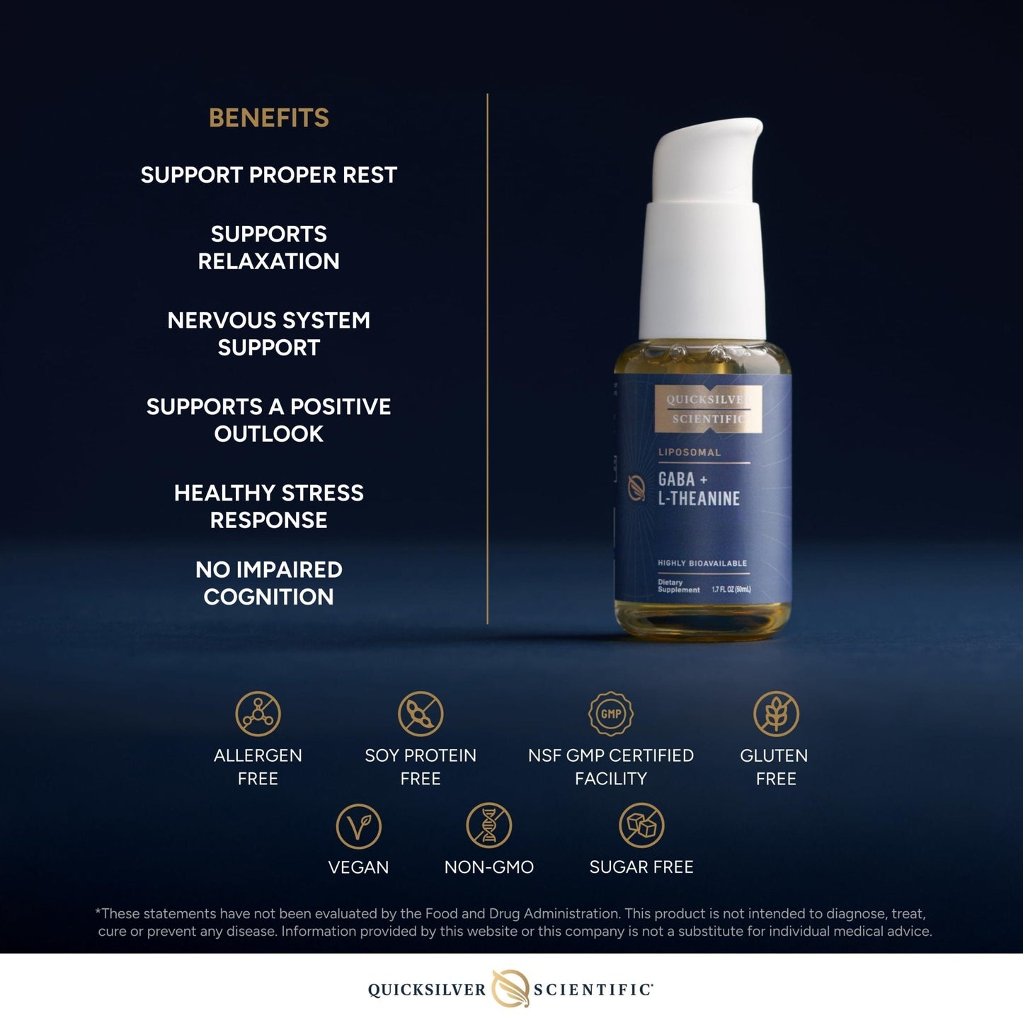 Quicksilver Scientific Liposomal GABA + L Theanine - Calm, Stress Response & Brain Support - Bioavailable GABA Supplement with L Theanine 100mg (1.7oz/50ml) - Maple Wellness Supplements