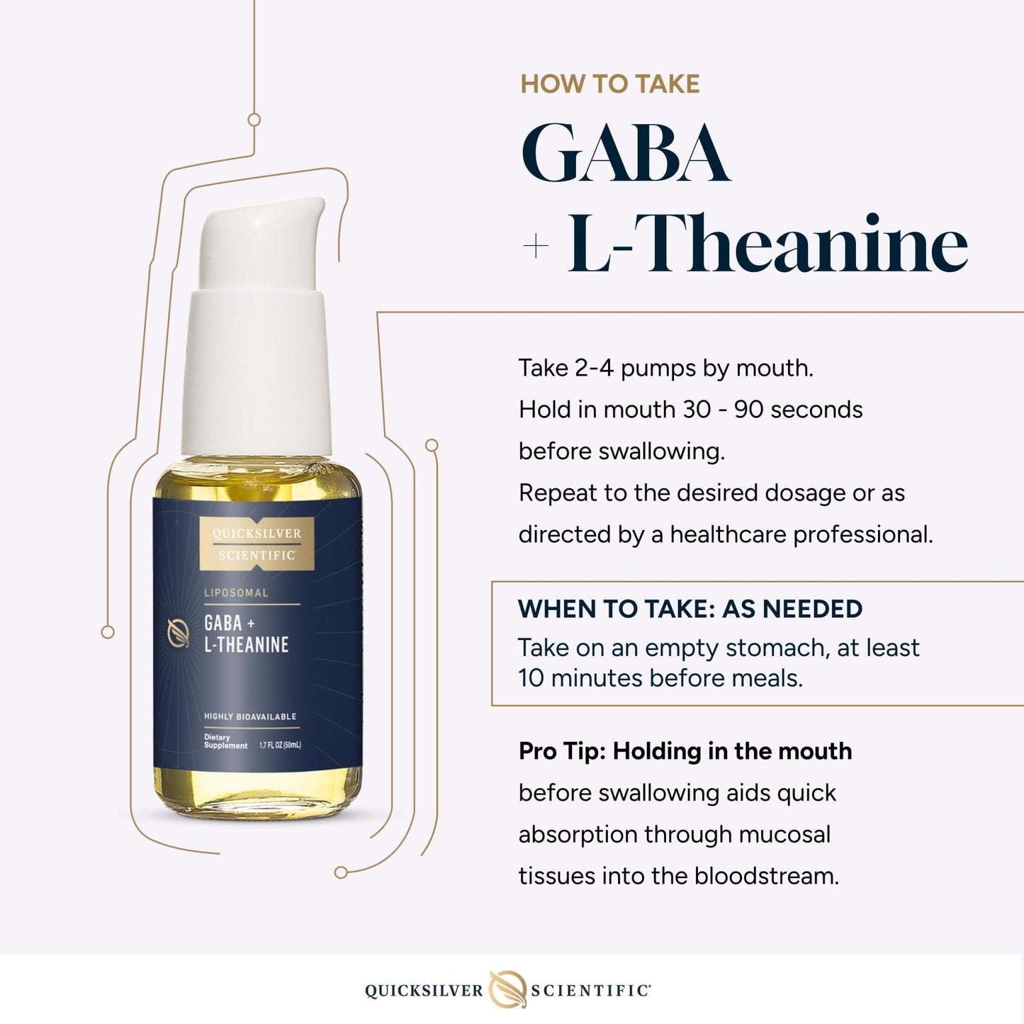 Quicksilver Scientific Liposomal GABA + L Theanine - Calm, Stress Response & Brain Support - Bioavailable GABA Supplement with L Theanine 100mg (1.7oz/50ml) - Maple Wellness Supplements