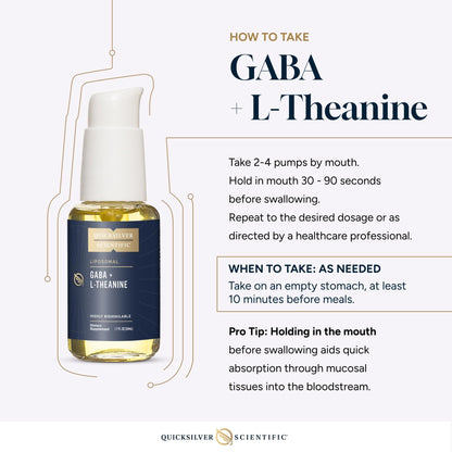 Quicksilver Scientific Liposomal GABA + L Theanine - Calm, Stress Response & Brain Support - Bioavailable GABA Supplement with L Theanine 100mg (1.7oz/50ml) - Maple Wellness Supplements