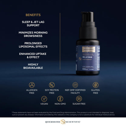 Quicksilver Scientific Liposomal Melatonin - Bedtime, Jet Lag & Immune Support Liquid for Adults - Efficient, Superior Absorption 1mg to Minimize Morning Drowsiness (30 ml) - Maple Wellness Supplements