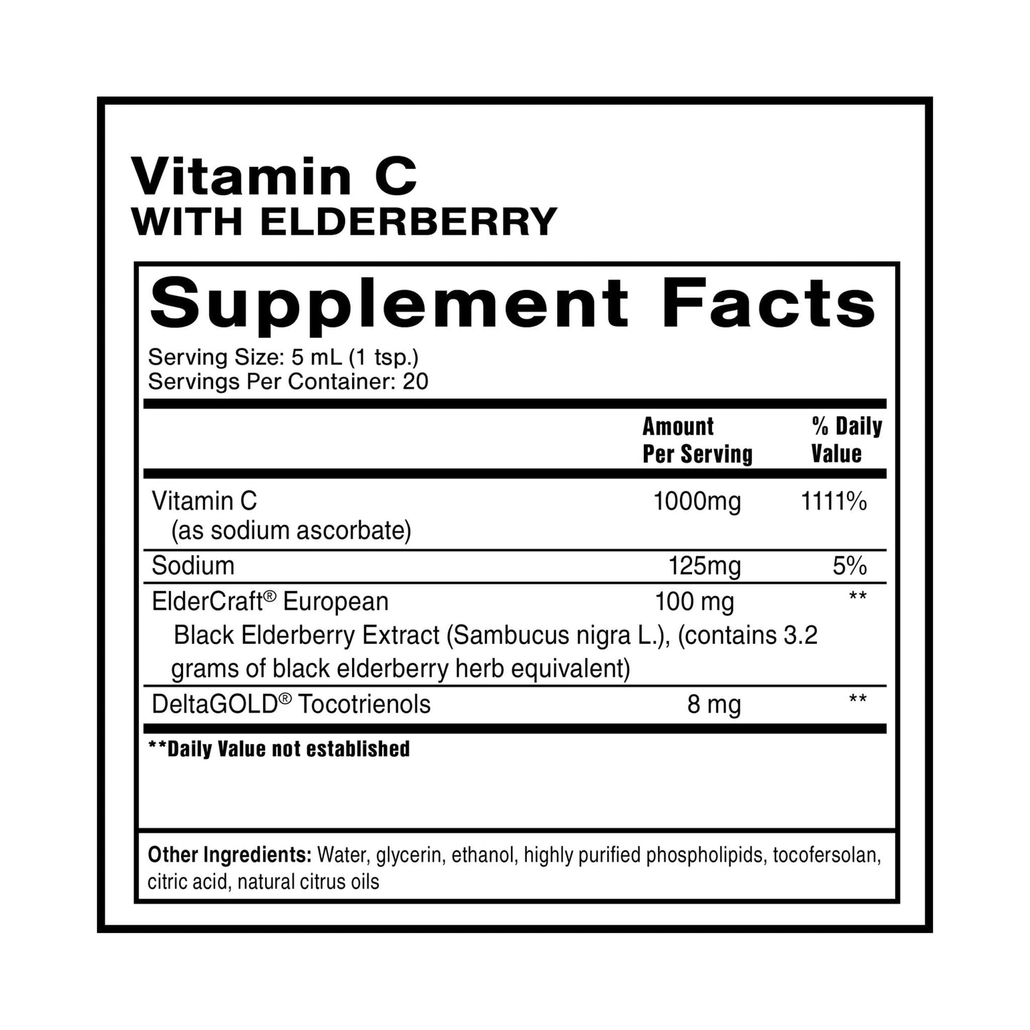 Quicksilver Scientific Liposomal Vitamin C + Elderberry - 1000mg with Superior Absorption Technology & Tocotrienols - Antioxidant & Immune Support Tonic (100ml), 1 Item - Maple Wellness Supplements