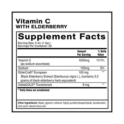 Quicksilver Scientific Liposomal Vitamin C + Elderberry - 1000mg with Superior Absorption Technology & Tocotrienols - Antioxidant & Immune Support Tonic (100ml), 1 Item - Maple Wellness Supplements