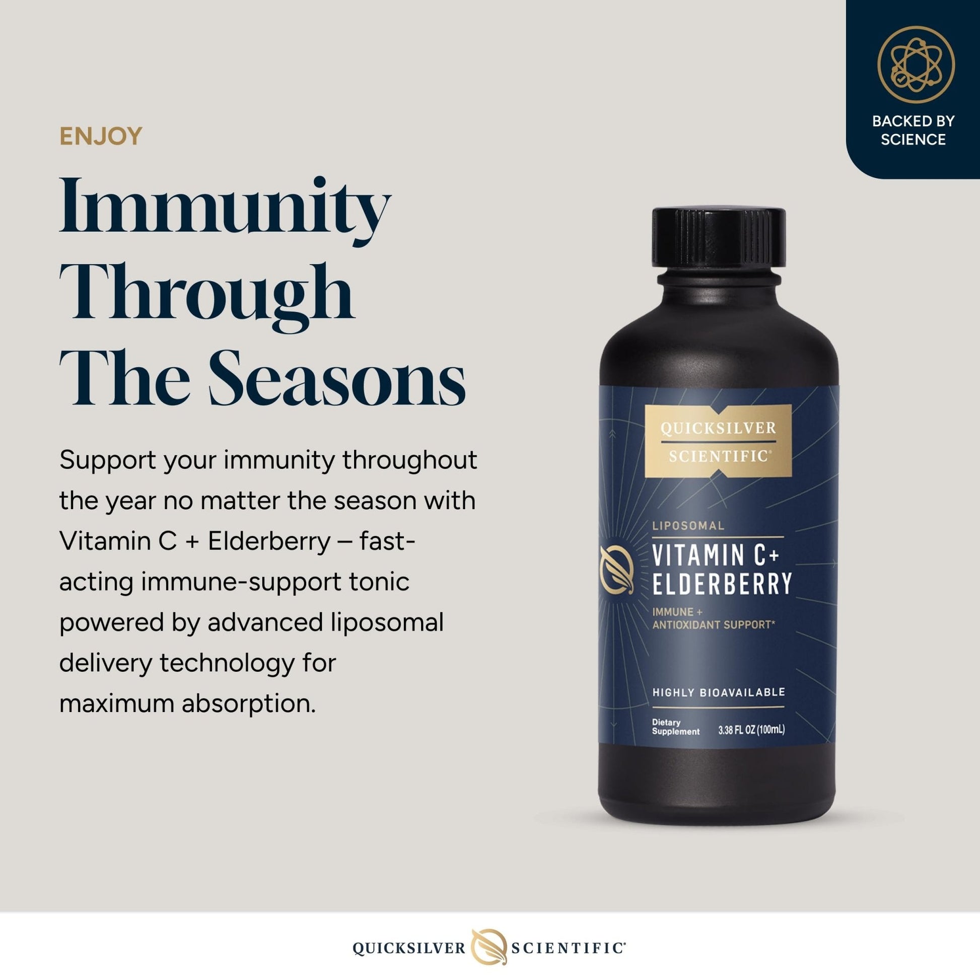 Quicksilver Scientific Liposomal Vitamin C + Elderberry - 1000mg with Superior Absorption Technology & Tocotrienols - Antioxidant & Immune Support Tonic (100ml), 1 Item - Maple Wellness Supplements