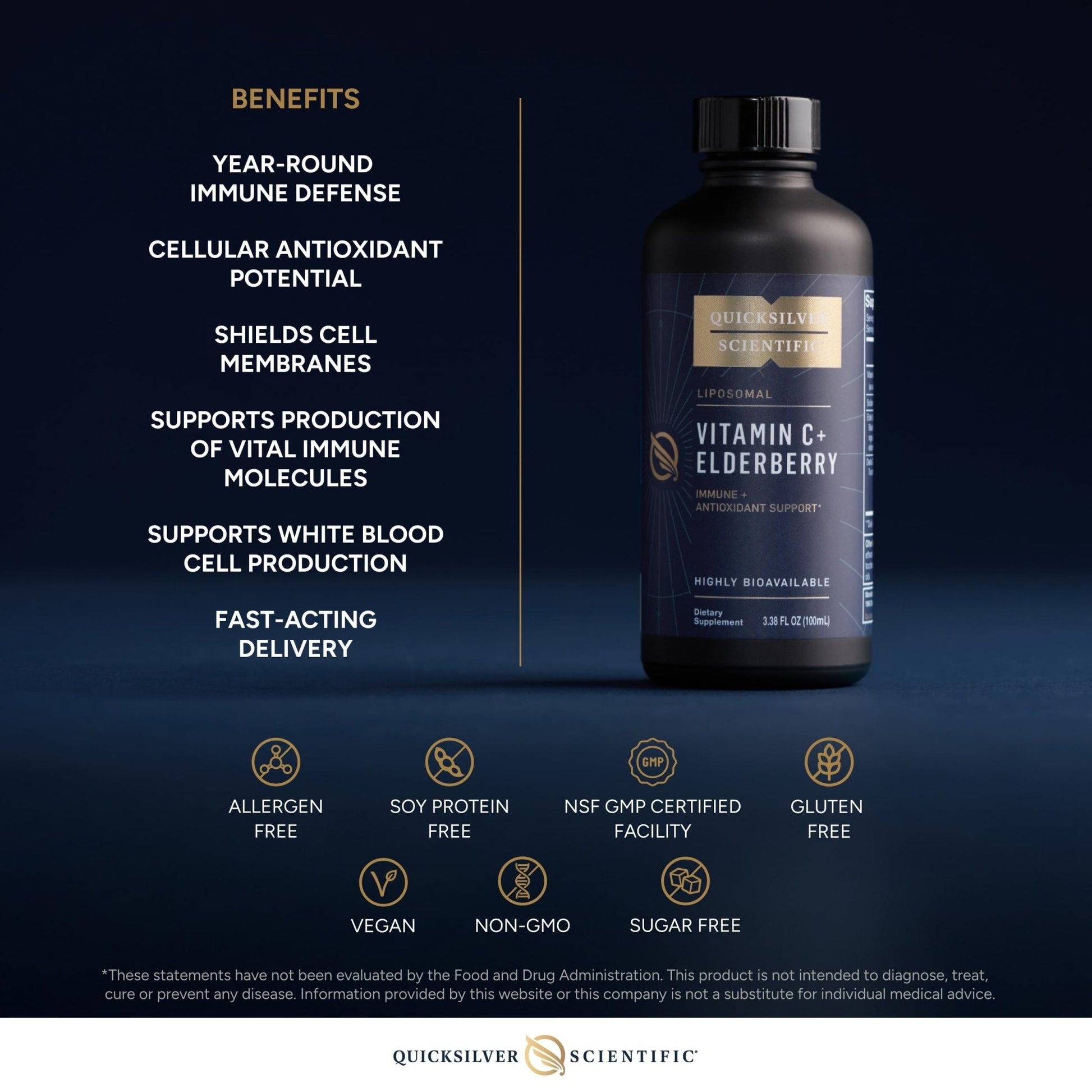 Quicksilver Scientific Liposomal Vitamin C + Elderberry - 1000mg with Superior Absorption Technology & Tocotrienols - Antioxidant & Immune Support Tonic (100ml), 1 Item - Maple Wellness Supplements
