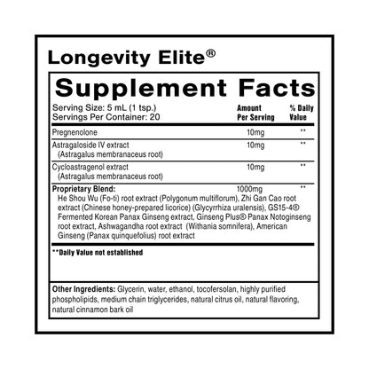Quicksilver Scientific Longevity Elite - Liposomal Adaptogen + Pregnenolone Tonic - Herbal Supplements Designed for Age Optimization Support While Targeting AMPK, Sirtuins + Telomeres (100ml) - Maple Wellness Supplements