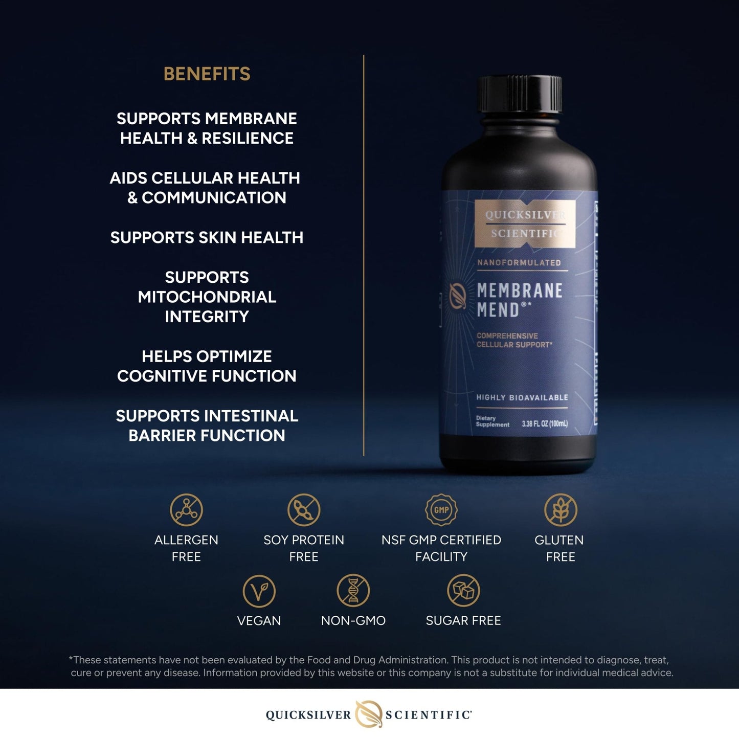 Quicksilver Scientific Membrane Mend - Brain, Cellular & Healthy Aging Support with Phosphatidyl Choline (PC), Vitamin E Tocotrienols, Ahiflower Oil & Astaxanthin Supplements (3.38oz / 100ml) - Maple Wellness Supplements