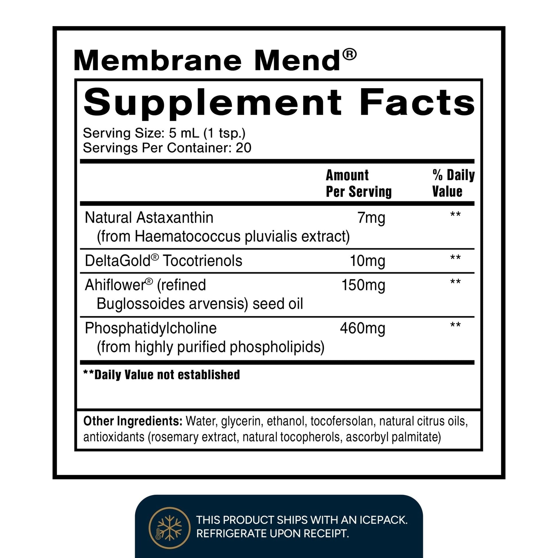 Quicksilver Scientific Membrane Mend - Brain, Cellular & Healthy Aging Support with Phosphatidyl Choline (PC), Vitamin E Tocotrienols, Ahiflower Oil & Astaxanthin Supplements (3.38oz / 100ml) - Maple Wellness Supplements