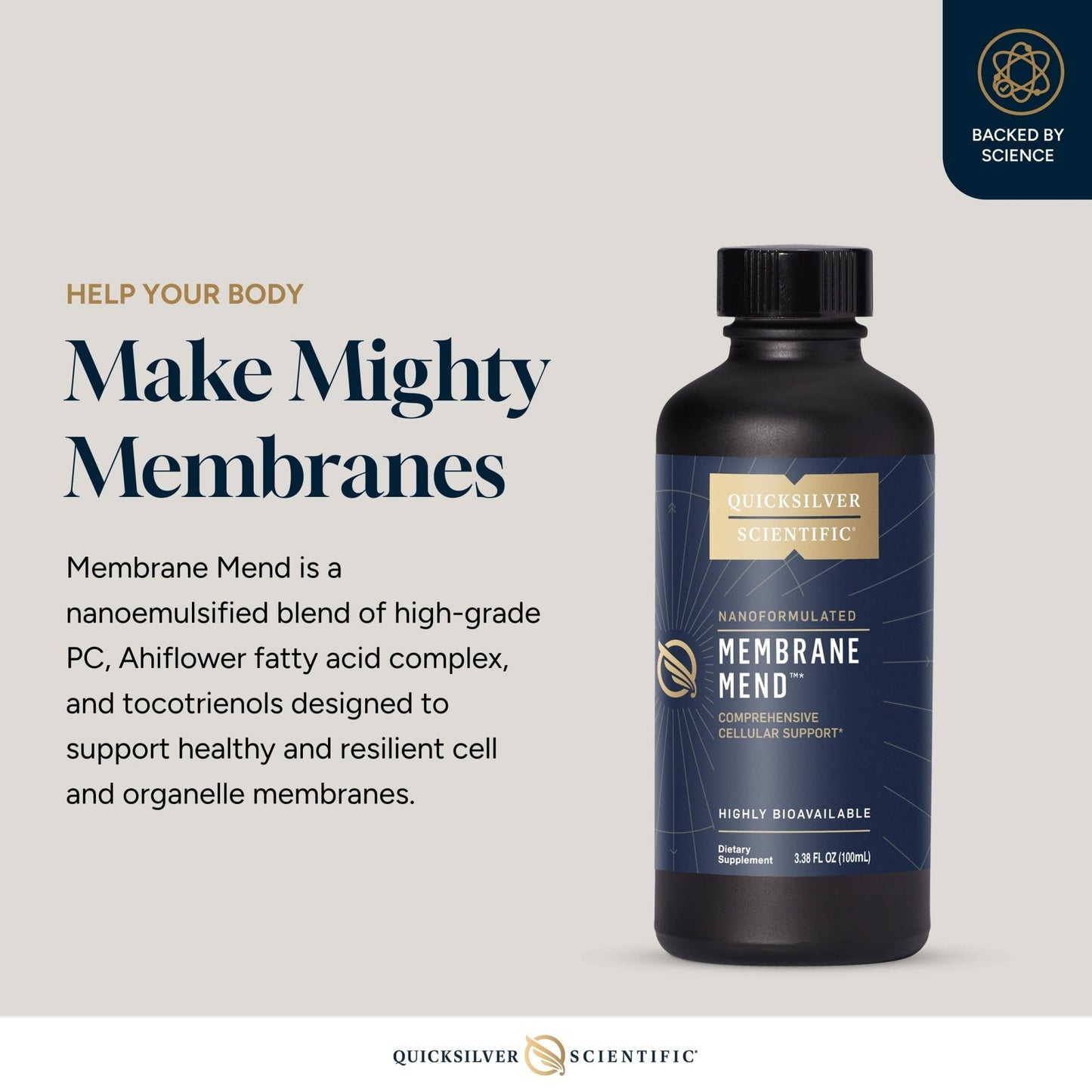 Quicksilver Scientific Membrane Mend - Brain, Cellular & Healthy Aging Support with Phosphatidyl Choline (PC), Vitamin E Tocotrienols, Ahiflower Oil & Astaxanthin Supplements (3.38oz / 100ml) - Maple Wellness Supplements