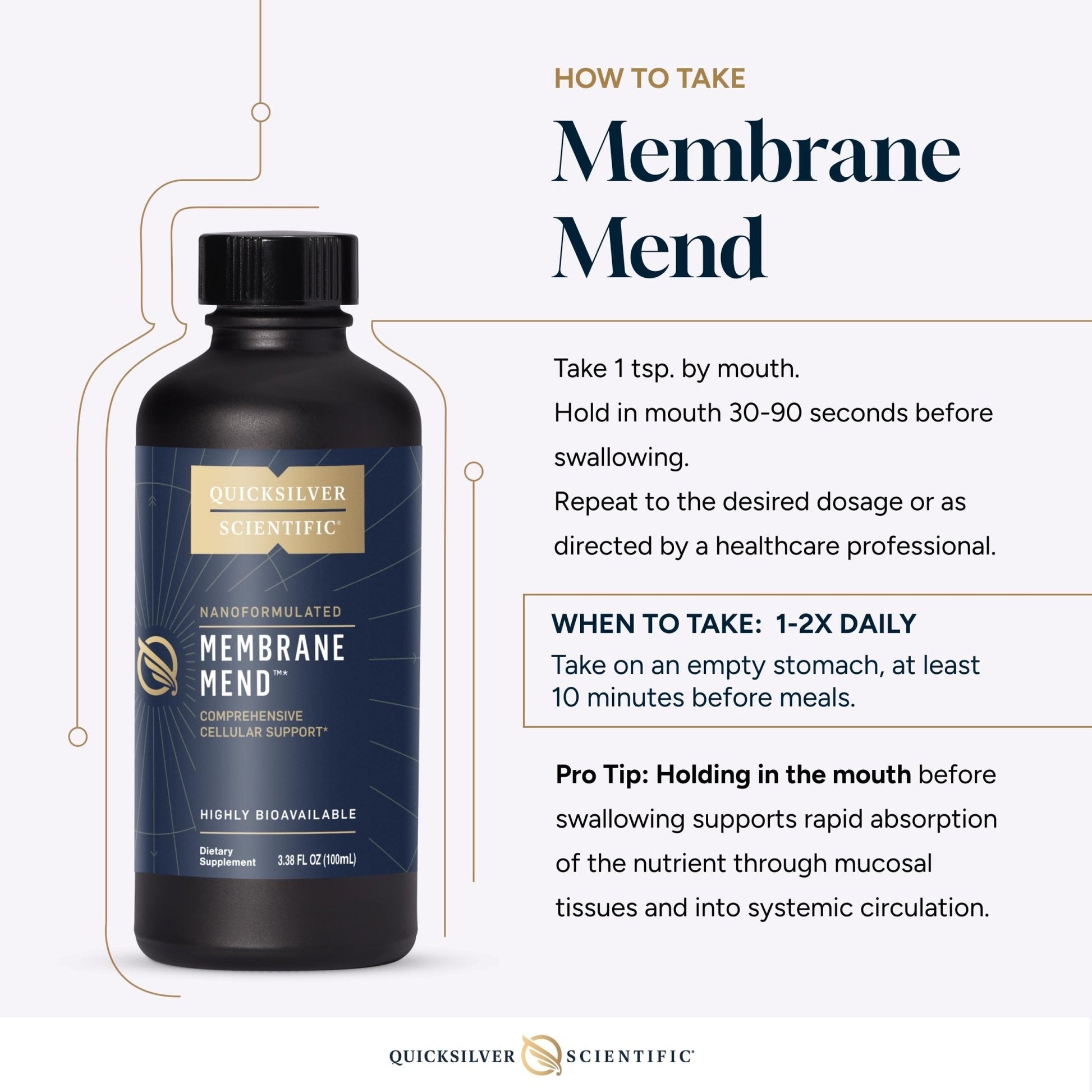 Quicksilver Scientific Membrane Mend - Brain, Cellular & Healthy Aging Support with Phosphatidyl Choline (PC), Vitamin E Tocotrienols, Ahiflower Oil & Astaxanthin Supplements (3.38oz / 100ml) - Maple Wellness Supplements