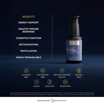 Quicksilver Scientific Methyl B Complex - Liquid Vitamin with Superior Liposomal Absorption of Vitamin B12, Folate, Vitamin B6, Riboflavin, Biotin, Pantothenic Acid, Vitamin B1, Niacin (50 ml) - Maple Wellness Supplements
