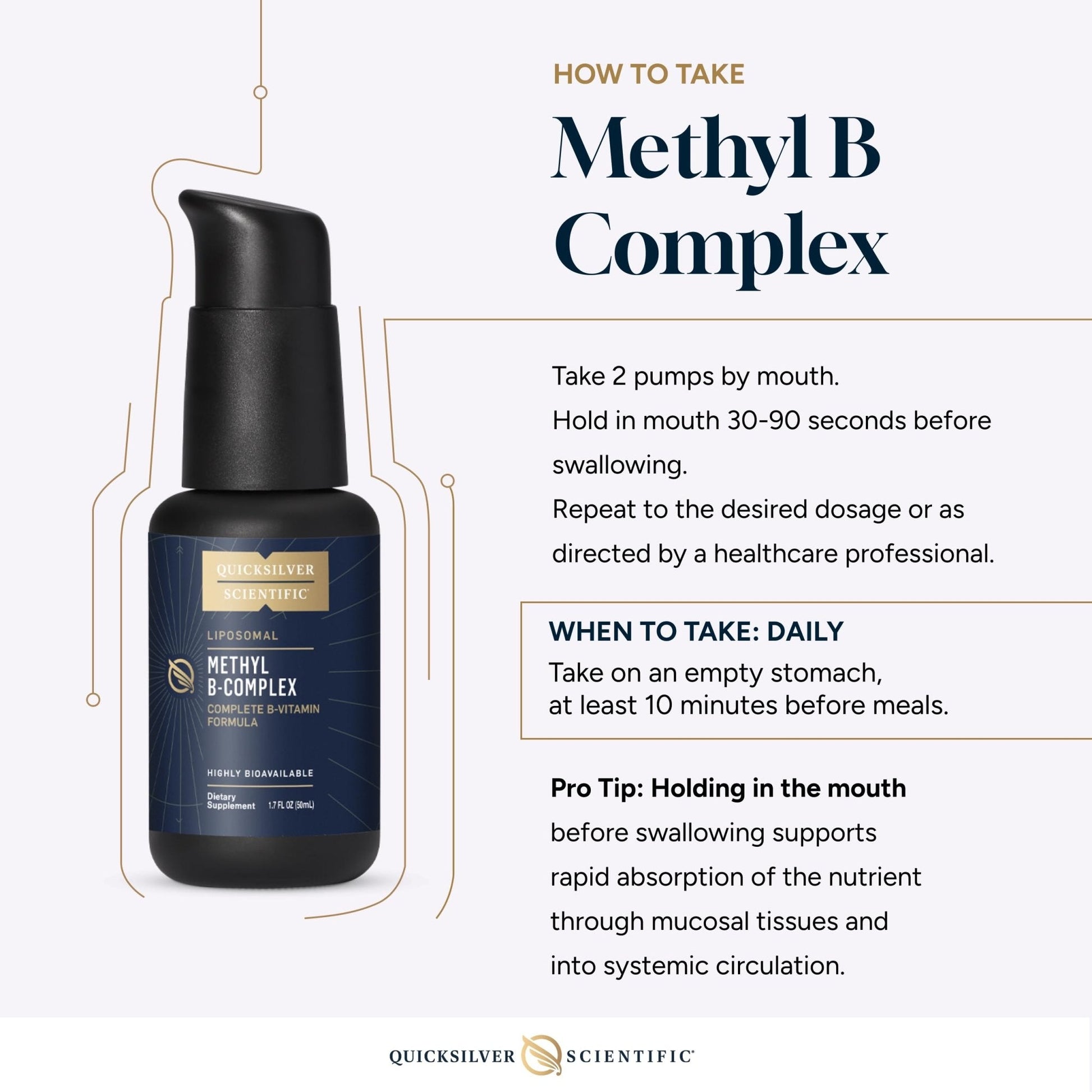 Quicksilver Scientific Methyl B Complex - Liquid Vitamin with Superior Liposomal Absorption of Vitamin B12, Folate, Vitamin B6, Riboflavin, Biotin, Pantothenic Acid, Vitamin B1, Niacin (50 ml) - Maple Wellness Supplements