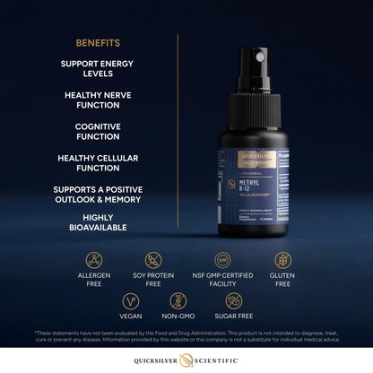Quicksilver Scientific Methyl B12-1000mcg Vitamin B12 as Methylcobalamin - with Nano Technology for Superior Absorption - Supportive Energy Supplement (30ml / 90 Servings) - Maple Wellness Supplements