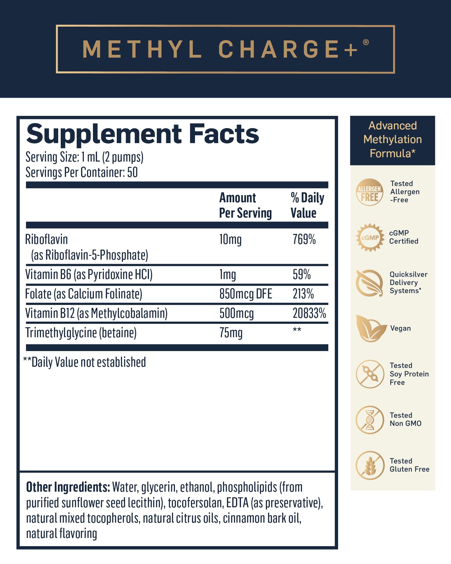 Quicksilver Scientific Methyl Charge - Methylation, Liver, Detox + Energy Supplement - Folate, Vitamin B12, Riboflavin, Vitamin B6 + TMG Supplement with Superior Absorption - Vegan B Vitamins (50ml) - Maple Wellness Supplements